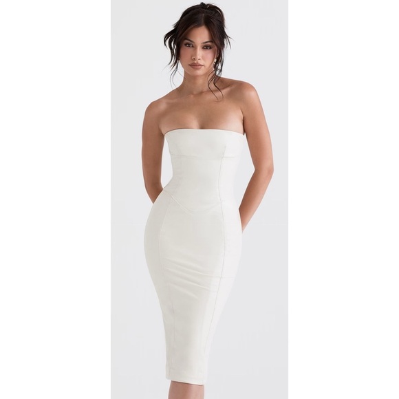 House of CB Camilla Ivory Vegan Leather Strapless Dress Size L+ - Picture 2 of 8